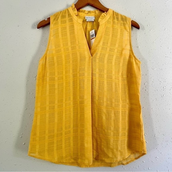 🦋 NWT Van Heusen Mustard Yellow Sleeveless Tank Top Blouse Small - Picture 1 of 6